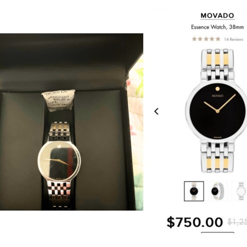 Movado Essence Watch 38mm - Black and Gold